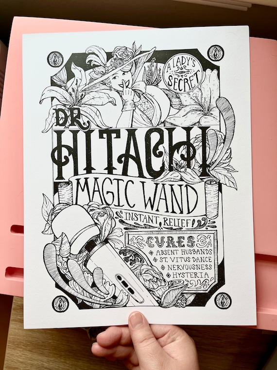 Dr. Hitachi's Magic Wand | Humorous Hand-lettered Ink Art Wall