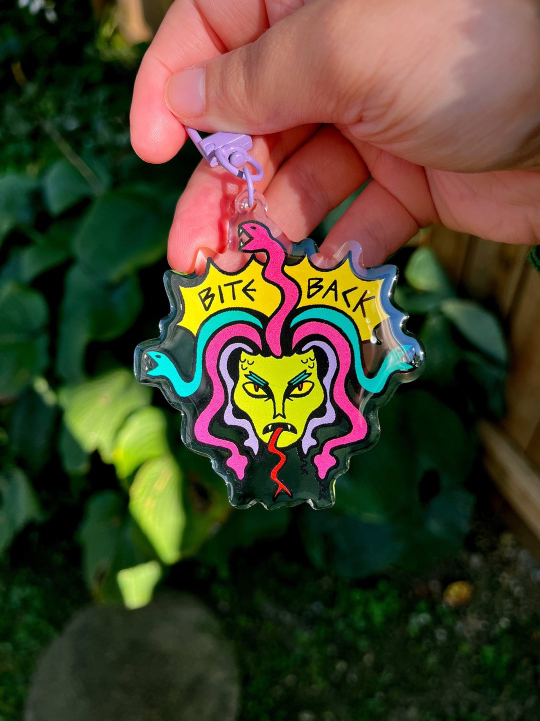 Bite Back! Gorgon Acrylic Keychain | Colorful Medusa 3 Inch Charm With ...