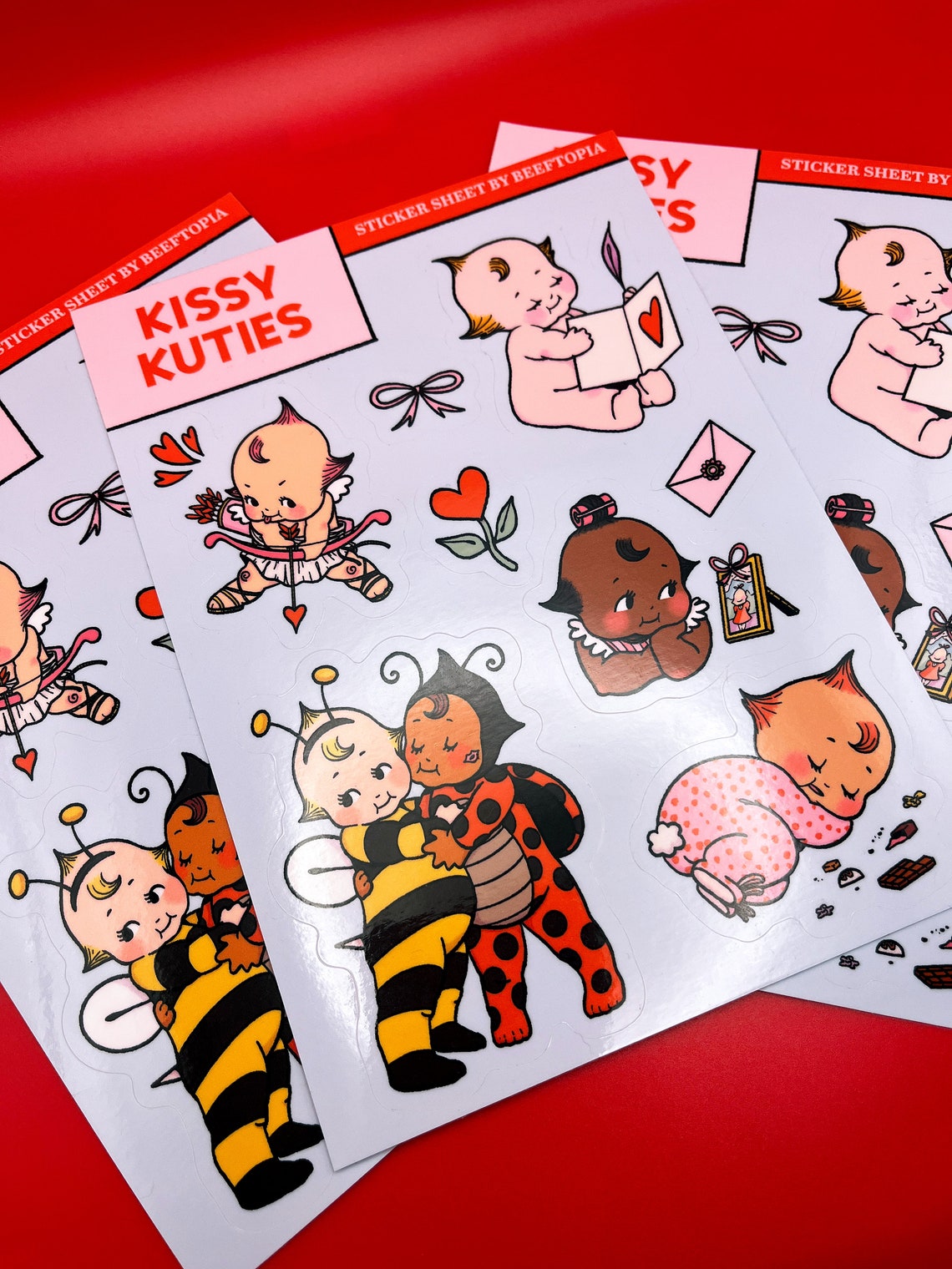 Kissy Kuties Sticker Sheet | Cute Lovecore Kewpie Inspired Waterproof ...