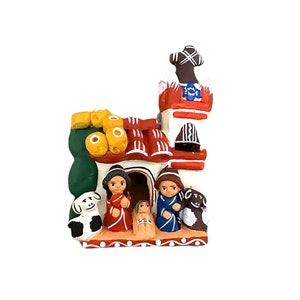 Peruvian Handmade Nativity Scene in church, 1 block 4x3" , Christmas decor ornaments