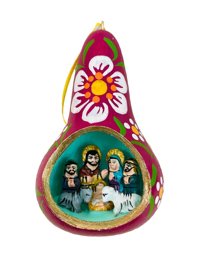 Gourd Carved.nativity Scene.mate Burilado.tree Ornament.one Etsy