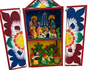 Retablo Peruvian Nativity Scene 7.5” tall - Christmas Decor, Folk Art, Ornament