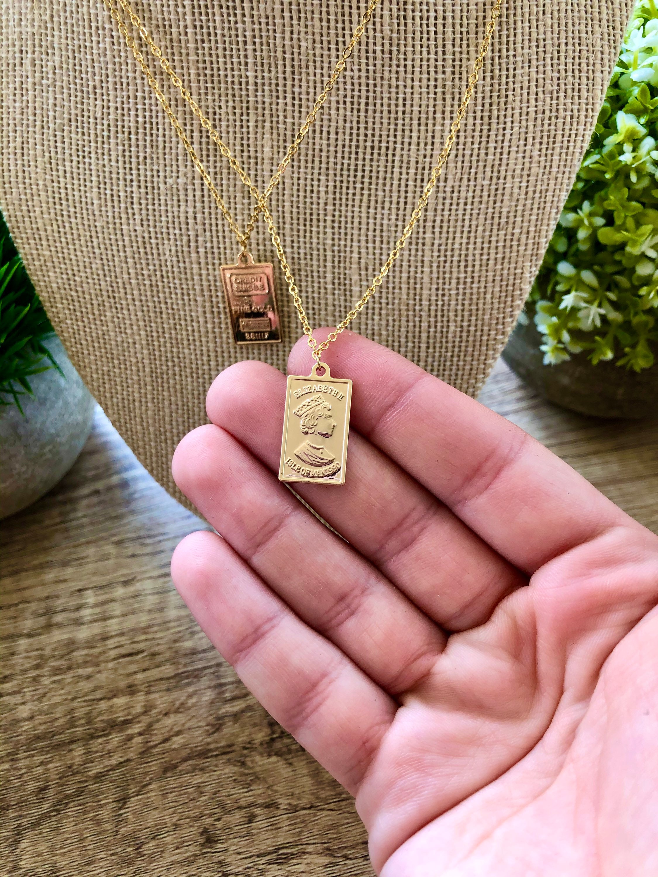 Rectangle coin necklace deals