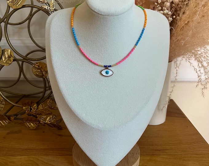 Beaded evil eye choker