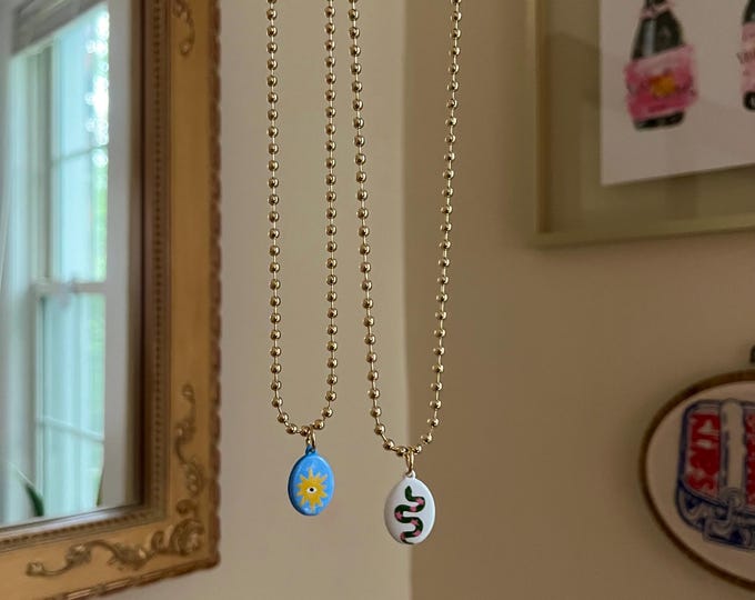 Painted pendant ball chain necklace