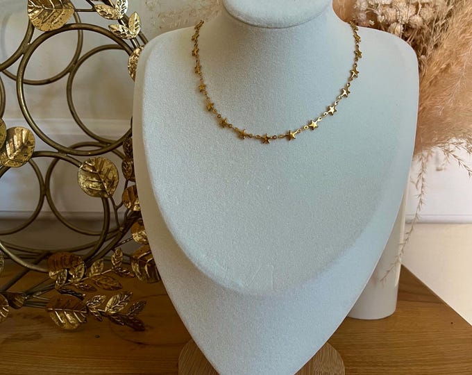 Gold stars short necklace