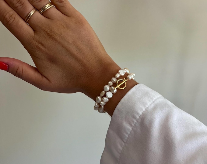 Beaded fresh water pearl wrap bracelet