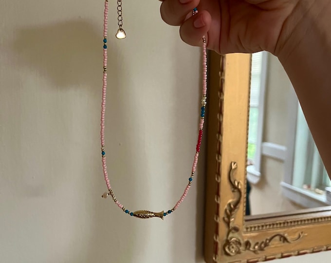 Golden fish beaded necklace