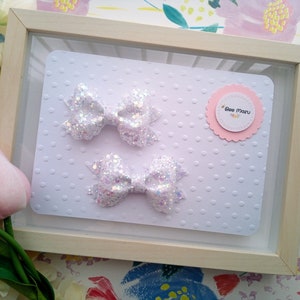 White Christening hair accessory for girls, flower girl hair bow clip, First Communion sparkly iridescent white hair bow, baby headband