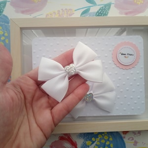 White bow for girls, white hair clip for Christening, Baptism bow pig tails, white bow for wedding flower girl, white headband