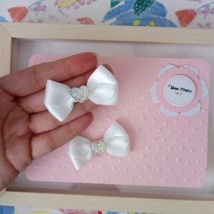 White bow for babies Christening, toddler white bow, wedding small hair bow, clip for girls first communion, flower girl bow, white pigtails
