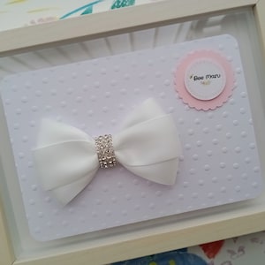 White satin hair bow, flower girl bow, wedding white clip, Baptism hair clip, white crystal bow, bridal hair bow, bridesmaid bow clip