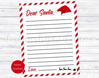 Carta imprimible a Santa, Actividad navideña, Carta de Querido Santa, Lista de deseos de Navidad, Carta de Santa para niños, Navidad imprimible