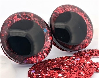 Clear Safety Eyes with Red Glitter Slip & Black Iris with Washers - 8 sizes (14mm-40mm) Amigurumi, doll, toy, animal, crochet, plush