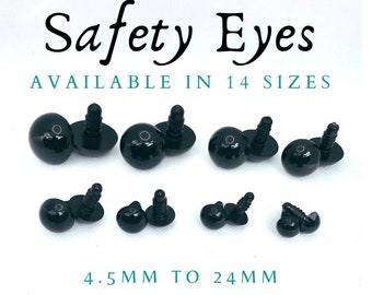 BLACK Safety Eyes, Available in 14 Different Sizes 4.5mm to 24mm