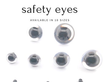 CLEAR Safety Eyes with Black Pupil, available in 10 different sizes (6mm to 24mm) Amigurumi, toy, crochet, teddy bear, craft, knitting tools