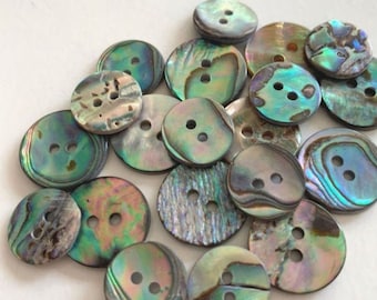 Dark Abalone Natural Shell Buttons - Highest quality pearl shell buttons -3 sizes available, 12.5mm, 15mm (5pk) and 28mm (2pk)