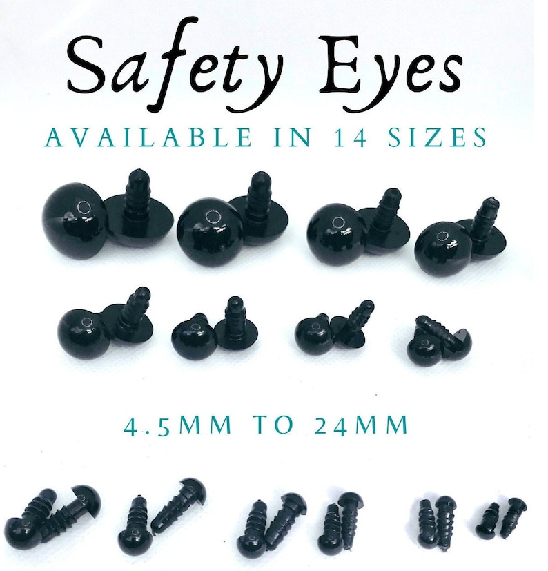 BLACK safety eyes, available in 14 different sizes (4.5mm to 24mm) Amigurumi safety eyes, teddy bear eyes, craft safety eyes 