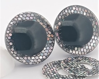 Clear Round Safety Eyes with a Silver Glitter Non-Woven Slip Iris, Black Pupil and Washers (9-25mm) 1 Pair - Dolls, Amigurumi, Animals, Toys