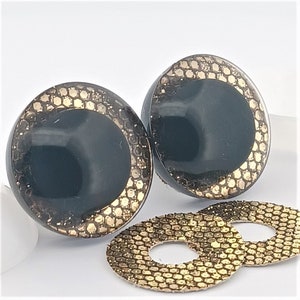 Clear Round Safety Eyes with a Metallic Gold Glitter Non-Woven Slip Iris, Black Pupil and Washers (9-25mm) 1 Pair - Doll, Amigurumi, Animals