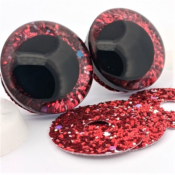 Clear Safety Eyes With Red Glitter Slip & Black Iris With Washers