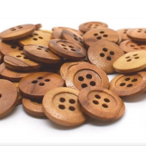 Solid Wooden Buttons - 15mm Olive Wood Buttons - Classic 4 Hole in a Natural Finish, 5/8 inch (5 pk) Highest Quality Made in Italy