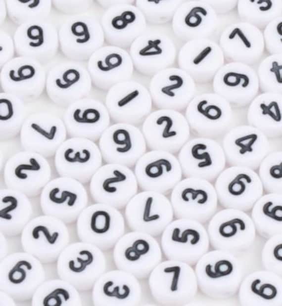 Number Beads, 7mm White Round Acrylic Beads With Black Letters, Digital  Beads, Numbers 0 to 9 Beads, Love Beads 