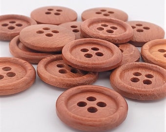 Solid Wood Buttons - 25mm Sustainable Beech Wood Buttons - Classic 4 Hole in Natural Finish, 1 inch (5 pk) Highest Quality Made in Italy