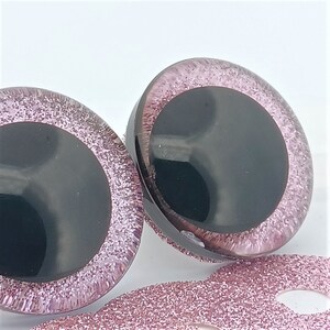3D Safety Eyes with Pink Glitter Non-Woven Slip and Washer - 10 sizes available  (9mm-40mm) Amigurumi, doll toy animal crochet knitting