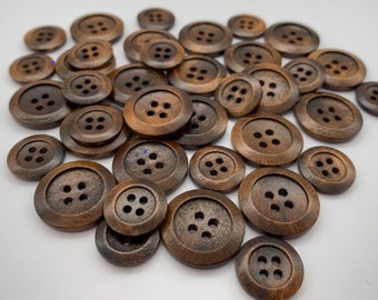 Walnut Olive Wood Buttons 15mm & 20mm 6pk Classic 4 Hole Button, Made in  Italy 