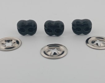 15mm Solid Black Safety Noses with Washers (3 noses in pack) - Amigurumi, Toys, Animals, Dogs, Bears, Creations, Crochet, Knit, Craft Supply