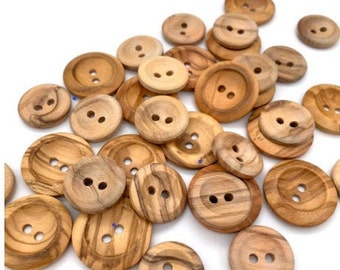 Olive Wood Buttons 15mm, 18mm, 20mm, 23mm, 25mm & 28mm 5pk Natural Finish  Two Hole Round Button, Made in Italy, Highest Quality -  New Zealand