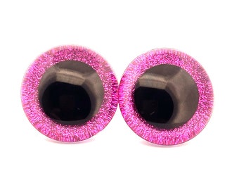 Clear Safety Eyes with Dark Purple Frost Glitter Slip & Black Iris with Washers - 9 sizes (12mm-40mm) Amigurumi, doll, toy, animal, crochet