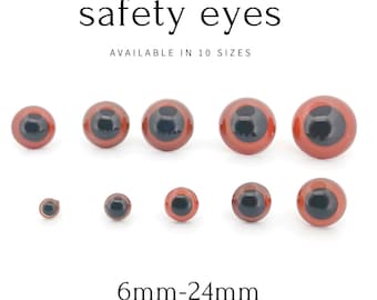 BROWN Safety Eyes with Black Pupil, available in 10 different sizes (6mm to 24mm) Amigurumi, Toy, Crochet, Teddy bear, Craft, Knitting Tools