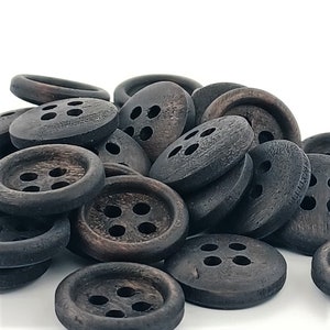 Black Finish Olive Wood Buttons - 15mm - Classic 4 Hole in a Black Finish, 5/8 inch (5 pack) Highest Quality Made in Italy