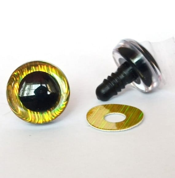 Gold Iris 3D Style Trapezoid Safety Eyes and Washers (Sizes 12m - 40mm) 1 Pair -Amigurumi, Animal, Stuffed Creation, Crochet, Craft Supplies