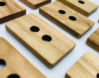 Large Olive Wood Button - 35mm - Rectangular Button in Natural Finish, Sold Individually, Made in Italy, Highest Quality