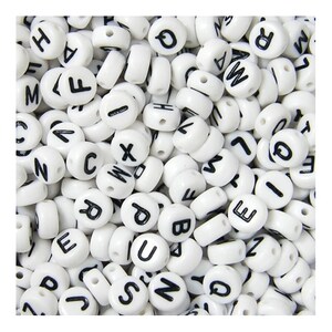 CLEARANCE Alphabet Letter Beads (500 pack), 7mm White Round Acrylic Beads with Black Letters, ABC Name Beads, A-Z Letter Beads, Love Beads