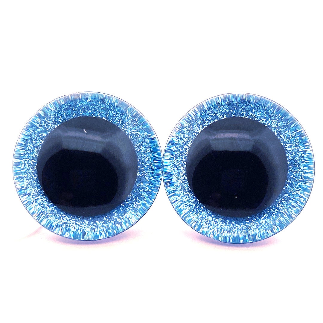 3D Safety Eyes With Light Blue Glitter Non-woven Slip and Washer 10 Sizes  Available 9mm-40mm Amigurumi, Doll Toy Animal Crochet Knitting 