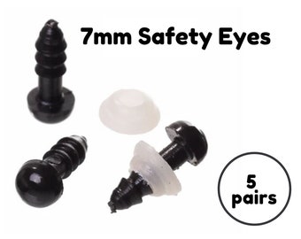 7 mm plastic ogen (5 paar) zwarte gepolijste amigurumi-veiligheidsogen voor dieren, haken - knutselogen