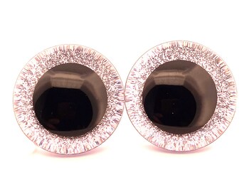 Clear Safety Eyes with White Frost Glitter Slip & Black Iris with Washers - 9 sizes (12mm-40mm) Amigurumi, doll, toy, animal, crochet