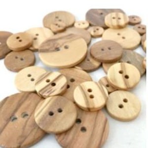 Olive Wood Buttons - Natural Finish Two Hole Classic Round Button (5pk)- Available in 8 Sizes, Made in Italy