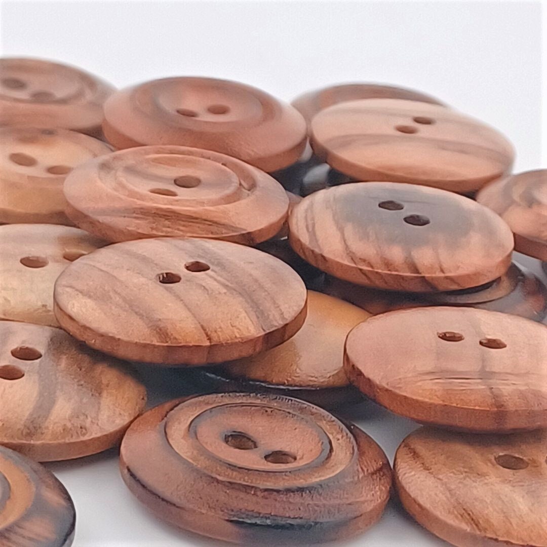 Solid Olive Wood Buttons 20mm 13/16 Natural Burned Finish Unique 2 Hole