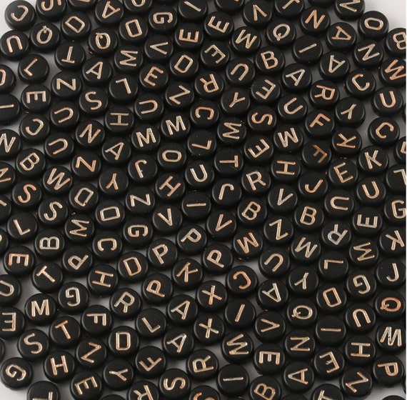 alphabet letter beads 7mm black rose gold round acrylic beads etsy