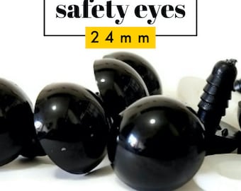 24mm BLACK Safety Eyes with Washers (10 pairs) Large Multi Pack, plastic amigurumi eyes for animal, crocheting - large craft safety eyes
