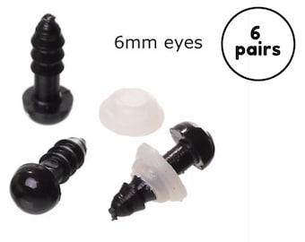 6mm Craft, Safety, Animal, Doll Eyes, black plastic safety eyes for amigurumi (6 PAIRS)