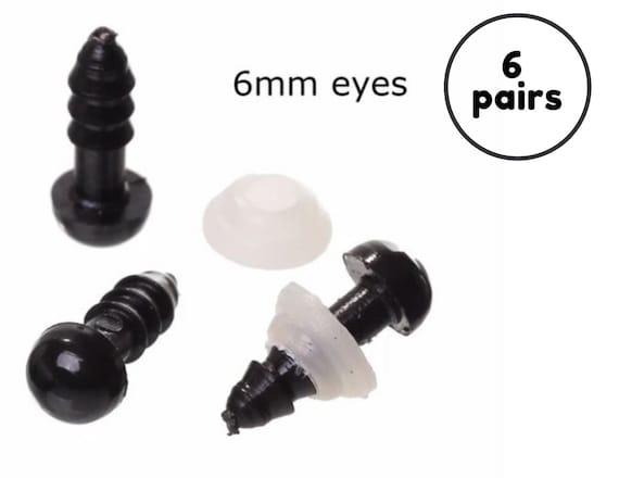 6mm Craft, Safety, Animal, Doll Eyes, black plastic safety eyes for amigurumi (6 PAIRS)