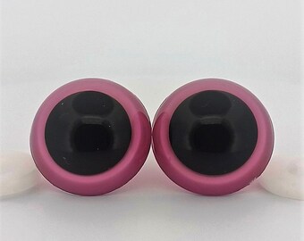 Hand Painted Pink Iris Black Pupil Round Safety Eyes and Washers (10mm to 20mm): 1 Pair - Dolls/Amigurumi /Animals/Stuffed Creations/Crochet