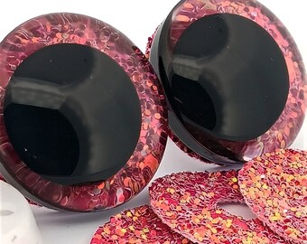 Clear Safety Eyes with Dark Pink Glitter Slip & Black Iris with Washers - 8 sizes (14mm-40mm) Amigurumi, doll, toy, animal, crochet, plush