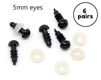 5mm BLACK safety eyes (6 pairs) plastic, amigurumi, animal, plastic, tiny small craft safety eyes